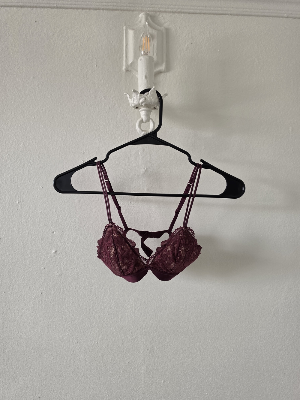 H&M Wine Lace Plunge Bralette with Double Straps